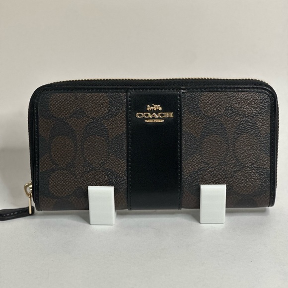 Coach Handbags - Coach Signature Brown and Black Zip Accordion Wallet